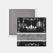 黒いシャンデリアおよび灰色の名前および日付の磁石 マグネット (正面/裏面)