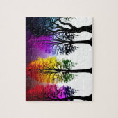 黒いシルエットになったネオンの紅葉 ジグソーパズル (縦)