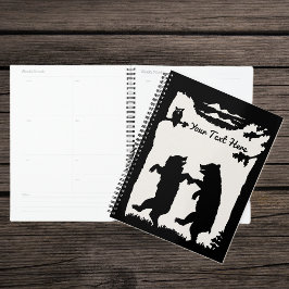 黒いシルエットのクマがダンスするフクロウが木の上の雲の中 プランナー手帳