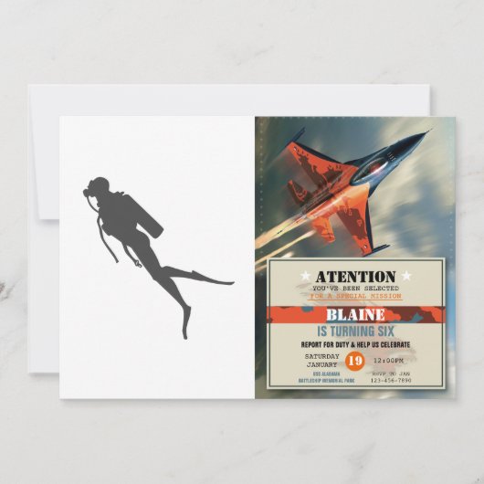 黒いシルエットのスキューバダイバー 招待状 (正面)