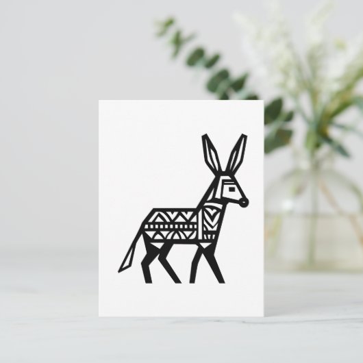 黒いシルエットのパターン(の模様が)あるロバの入れ墨アイコン ポストカード (スタンド正面)