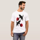 黒いシルエットの子猫と赤い毛糸のボール Tシャツ (正面フル)