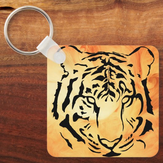 黒いシルエットの引き出し紐のタイガーアイズバッグ キーホルダー (正面)