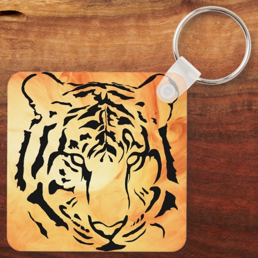 黒いシルエットの引き出し紐のタイガーアイズバッグ キーホルダー (裏面)