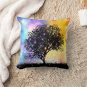 黒いシルエットの木で鮮やかな超現実的な夕日 クッション (ブランケット)