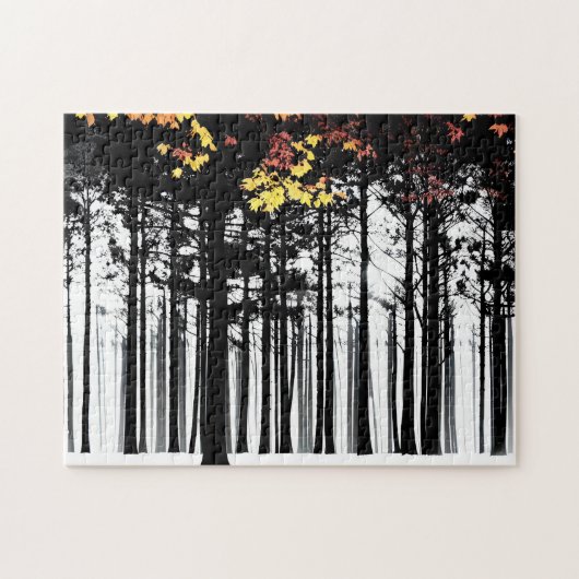 黒いシルエットの木と秋の色 ジグソーパズル (横)