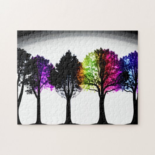 黒いシルエットの木と紅葉 ジグソーパズル (横)