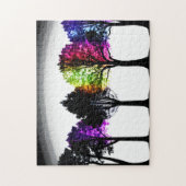 黒いシルエットの木と紅葉 ジグソーパズル (縦)