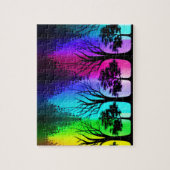 黒いシルエットの木と虹の背景 ジグソーパズル (縦)