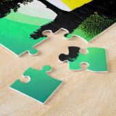 黒いシルエットの木と虹の背景 ジグソーパズル (側面)