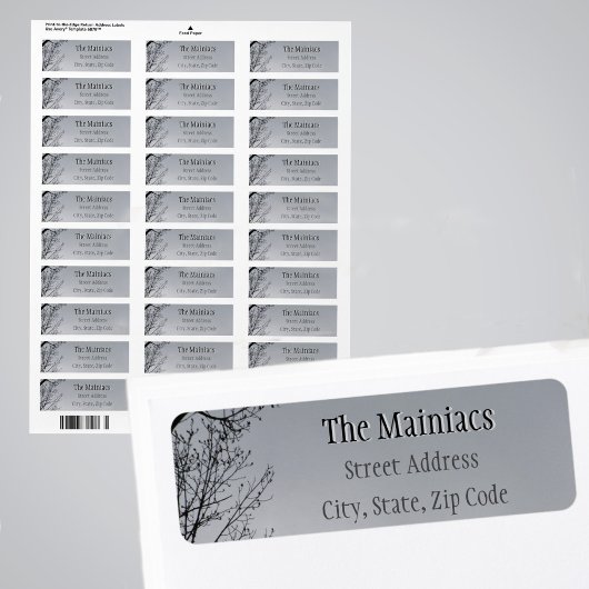 黒いシルエットの木の枝 グレー 返送先住所ラベル ラベル