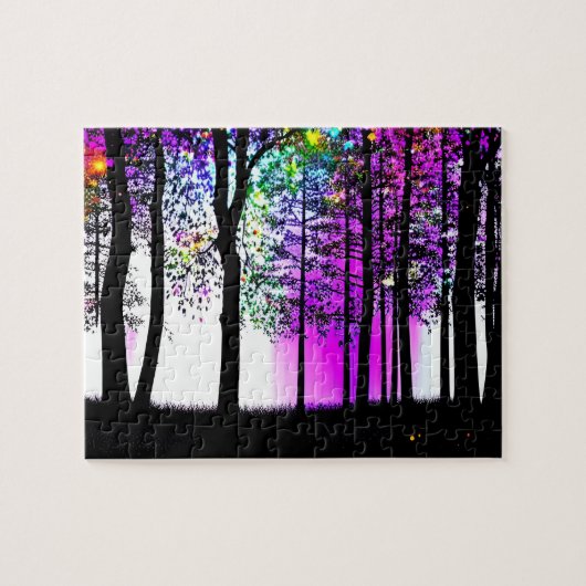 黒いシルエットの木(虹の葉木) ジグソーパズル (横)