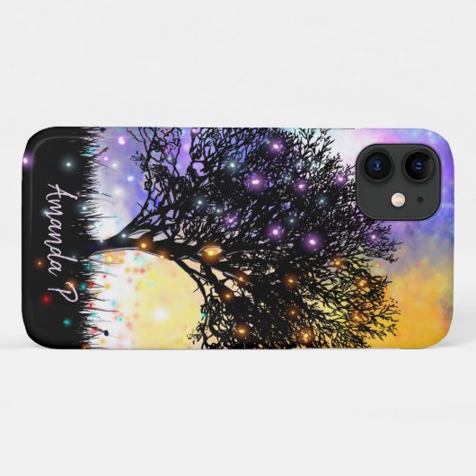 黒いシルエットツリーを持つ宇宙の虹の空 Case-Mate iPhoneケース (裏面(横))