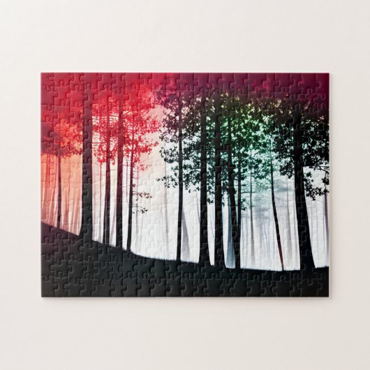 黒いシルエットフォレストを覆う赤霧 ジグソーパズル (横)