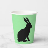 黒いシルエット座ってバニー背の高い耳の緑 紙コップ (裏面)