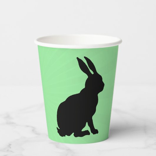 黒いシルエット座ってバニー背の高い耳の緑 紙コップ (裏面)