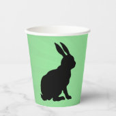 黒いシルエット座ってバニー背の高い耳の緑 紙コップ (正面)