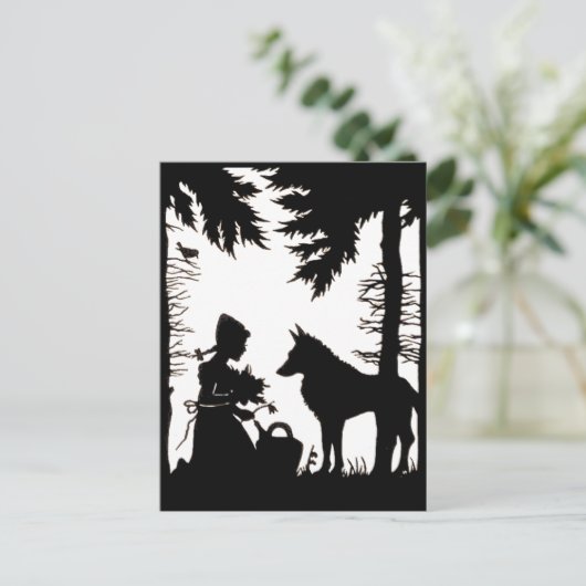 黒いシルエット 赤ずきん オオカミ 森 ポストカード (スタンド正面)