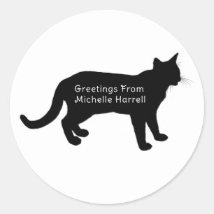 黒いシルエッパーソナライズされたトキャットからの挨拶 ラウンドシール