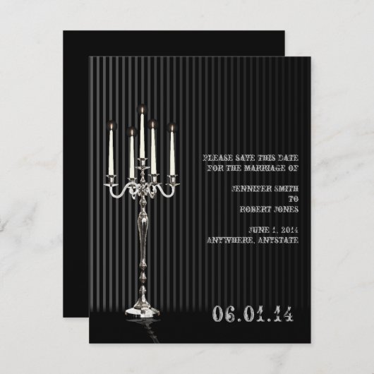 黒いシルバーのゴシック様式のカンデラブラ日付を保存 セーブザデート (正面/裏面)
