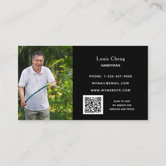 黒いシルバーのツールのホーム修復フォトQRコード 名刺 (裏面)