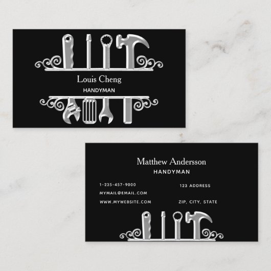 黒いシルバーのツールの住宅修理業者 名刺 (正面/裏面)