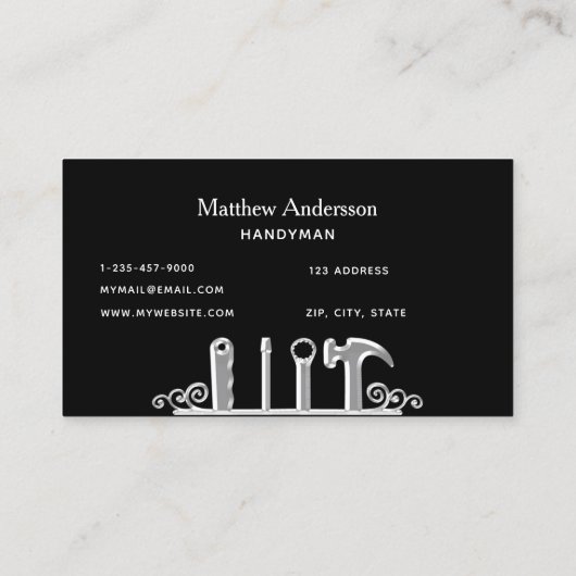 黒いシルバーのツールの住宅修理業者 名刺 (裏面)