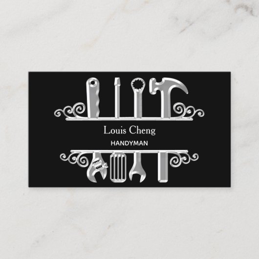 黒いシルバーのツールの住宅修理業者 名刺 (正面)