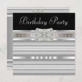 黒いシルバーパールの女性の誕生日パーティー 招待状 (正面/裏面)