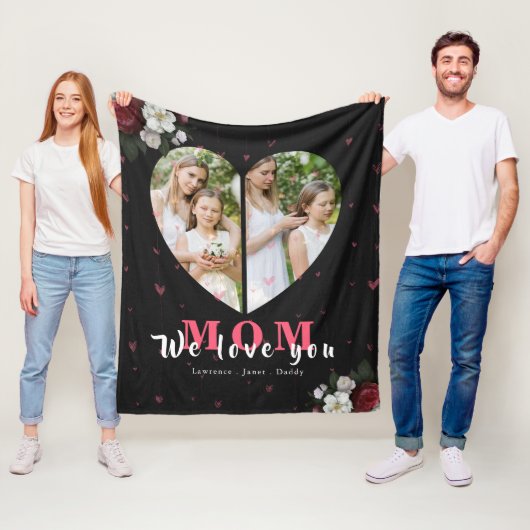 黒いシンプルのハート型の贈り物,母の日 フリースブランケット (インサイチュ)