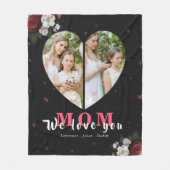 黒いシンプルのハート型の贈り物,母の日 フリースブランケット (正面)