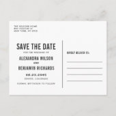 黒いシンプルタイポグラフィ日付はがきを保存 案内ポストカード (裏面)