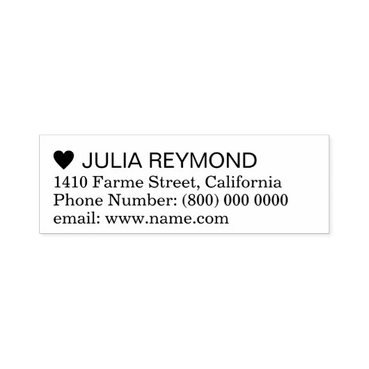 黒いシンプルハートを持つアドレス情報 セルフインキングスタンプ (デザイン)