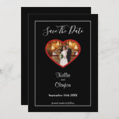 黒いシンプル枠で日付を保存 セーブザデート (正面/裏面)