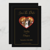 黒いシンプル枠で日付を保存 セーブザデート (正面/裏面)