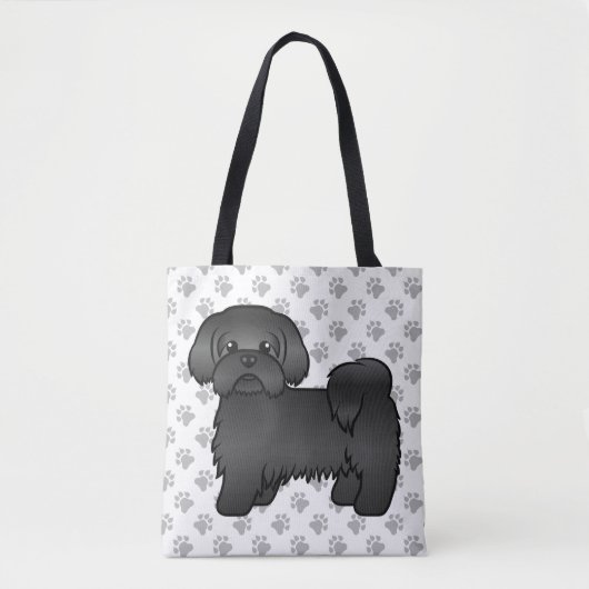黒いシーズー かわいいキャラクター犬と肉球 トートバッグ (正面)