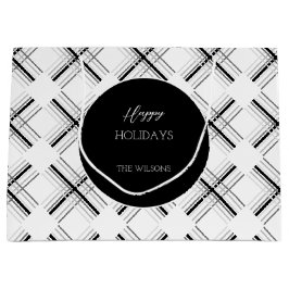 黒いジオメトリを持つアーバングレータータンチェックパターン ラージペーパーバッグ