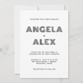 黒いジオメトリック結婚レトロ名 招待状