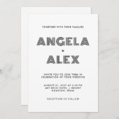 黒いジオメトリック結婚レトロ名 招待状 (正面/裏面)