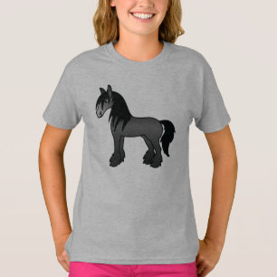 黒いジプシーバナー種+クリィドデール種+シャイア種のキャラクター馬 Tシャツ
