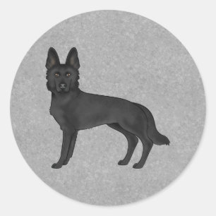 黒いジャーマンシェパードのかわいいキャラクター犬が立ち上がっている ラウンドシール