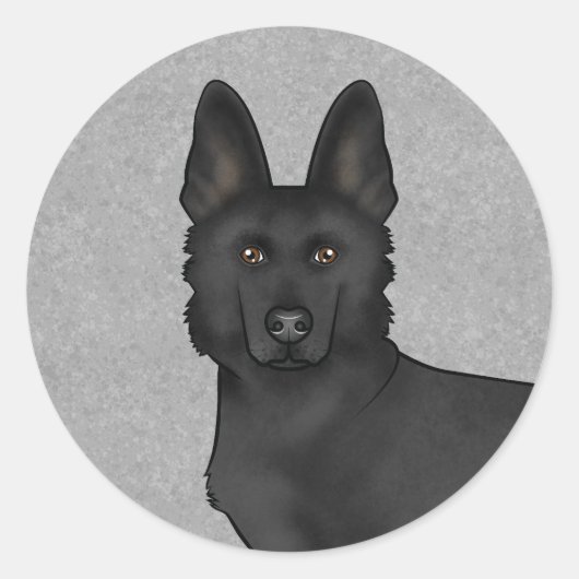黒いジャーマンシェパードのキャラクター犬の顔のアップ ラウンドシール (正面)