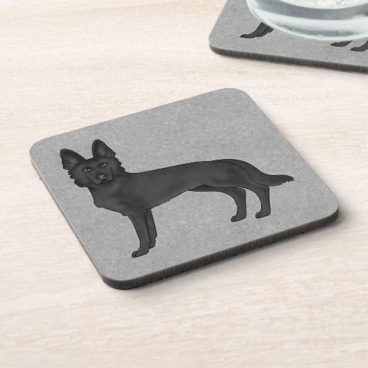 黒いジャーマンシェパードのキャラクター GSD 犬 グレー コースター (左側)