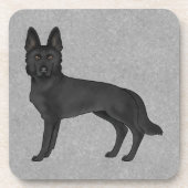 黒いジャーマンシェパードのキャラクター GSD 犬 グレー コースター (正面)