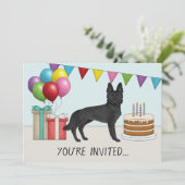 黒いジャーマンシェパード かわいい犬 カラフルな誕生日 招待状 (スタンド正面)