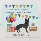 黒いジャーマンシェパード かわいい犬 カラフルな誕生日 招待状 (正面/裏面)