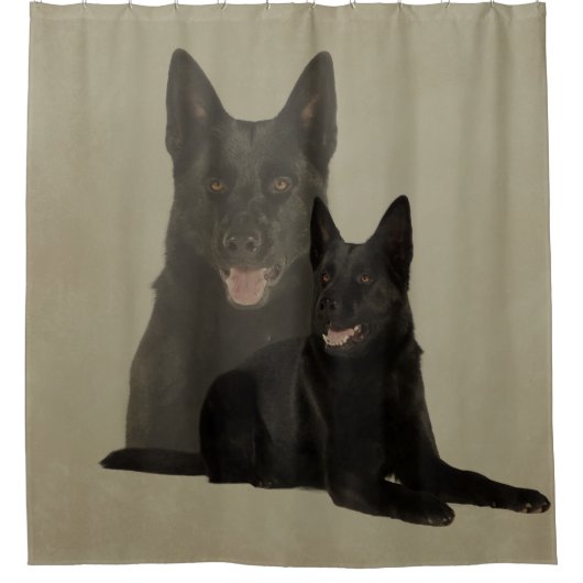 黒いジャーマン・シェパード犬- GSD シャワーカーテン (正面)