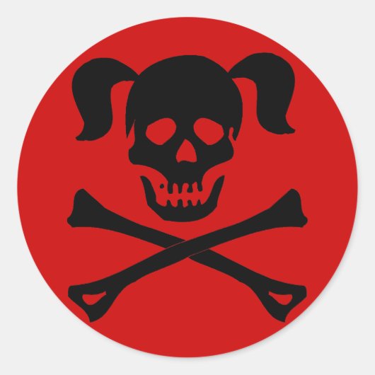 黒いスカルと弁髪のクロスボーン ラウンドシール (正面)