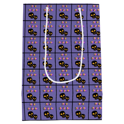 黒いスカルハッピーハローウィンバルーン ミディアムペーパーバッグ (裏面)