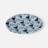 黒いスキー用具とブルースノーフレーク ペーパープレート (アングル)